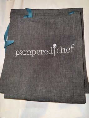 Pampered Chef Gray Apron with Teal Ties and White Logo